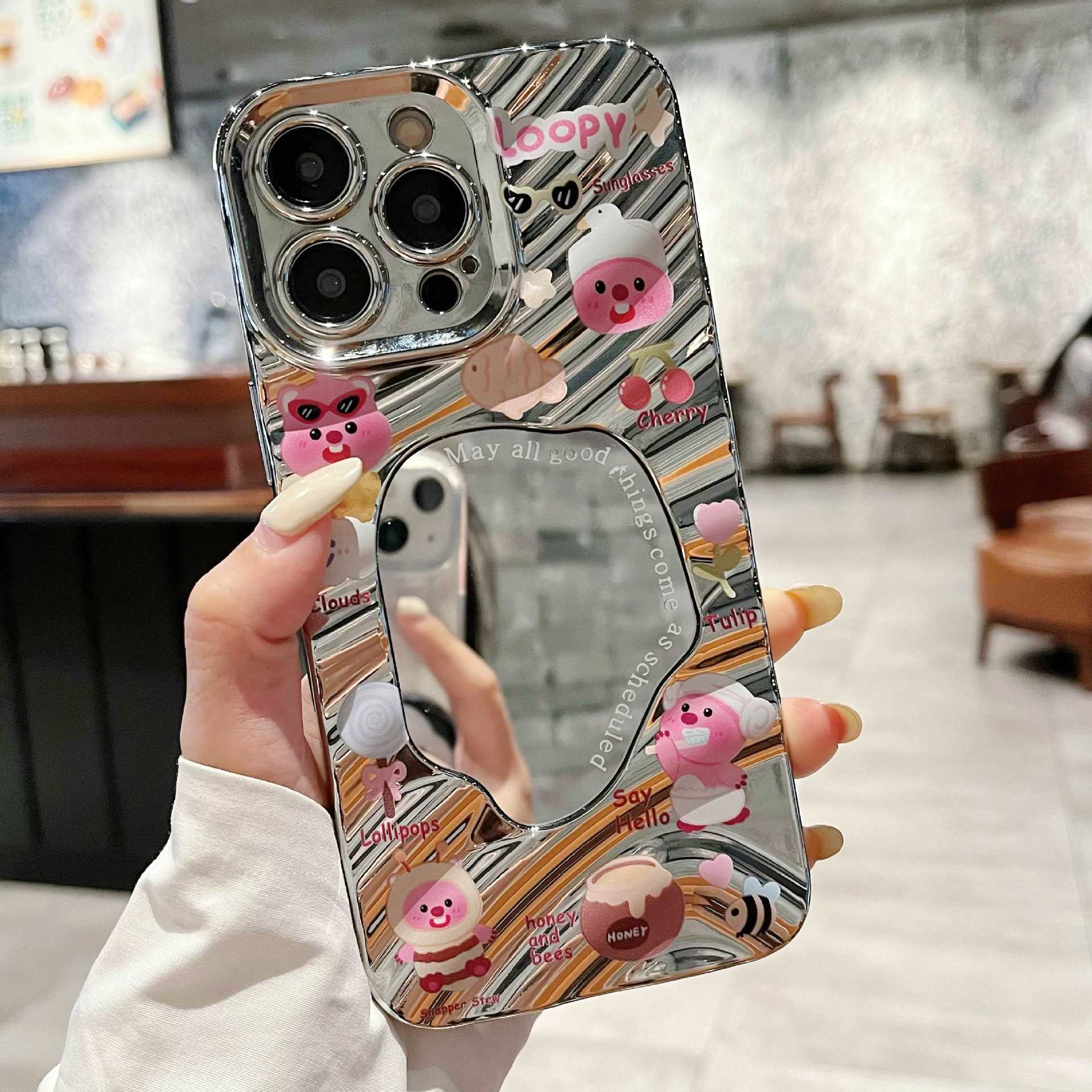 Wave mirror for iphone16 electroplated mobile phone case xr cute beaver apple 13 all-inclusive tpu protective case 7
