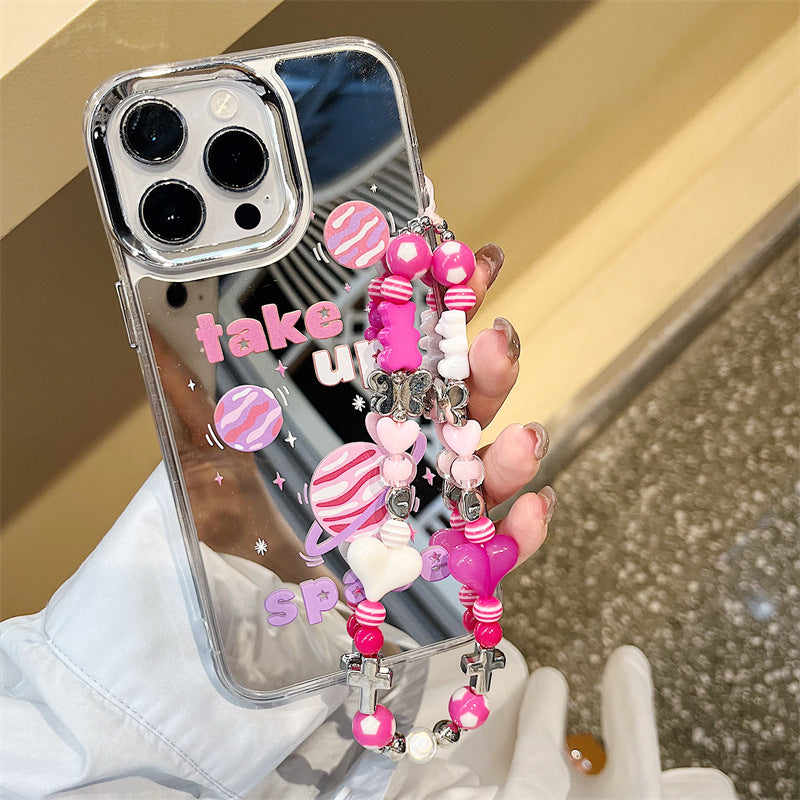 Specially designed for iPhone mobile phone case protective case iphone16Promax bracelet iphone15 three-in-one mirror iphone14Pro design wholesale