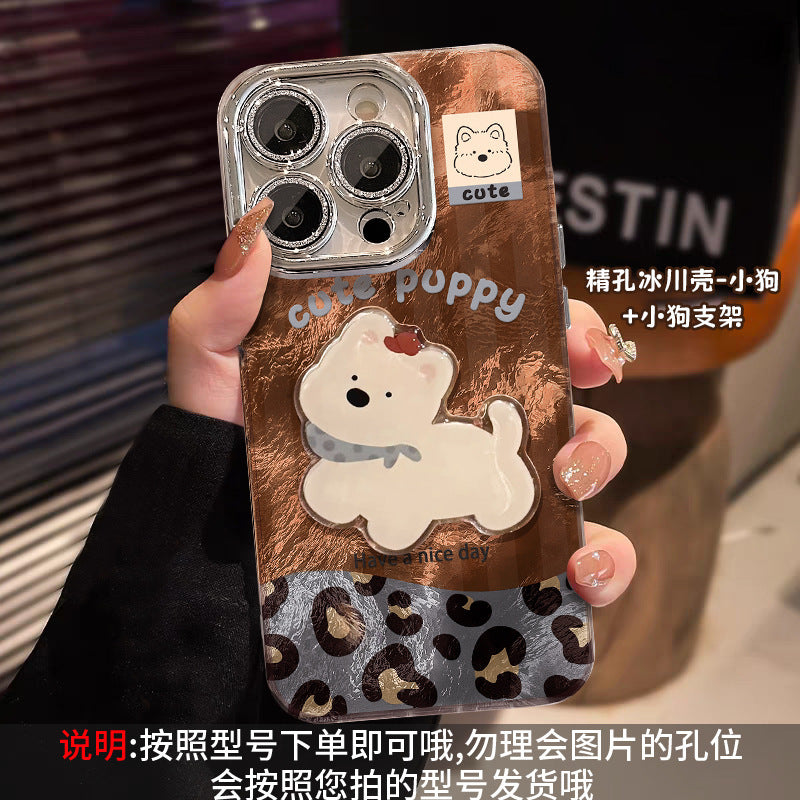 Cute puppy bracelet iPhone12 for iPhone16 Pro mobile phone case iPhone15 leopard print glacier pattern iPhone14 splicing 13 lens film X