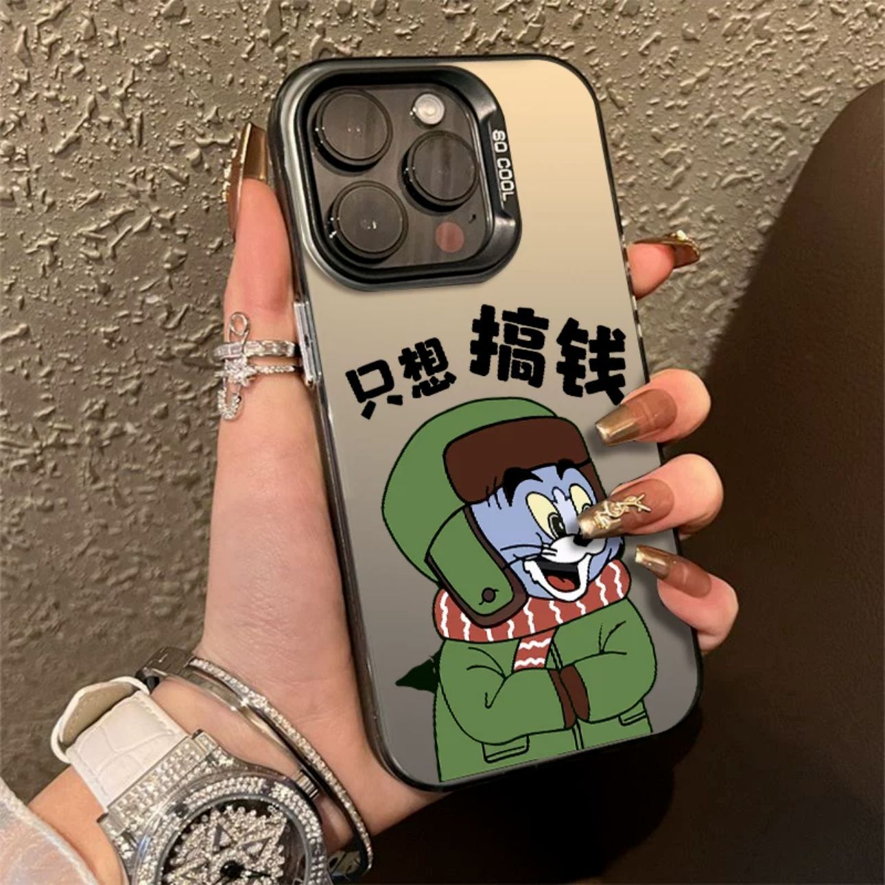 Business case for Apple 15PROMAX cartoon hard case IMD color silver anti-drop iPhone 13 mobile phone case iPhone 16