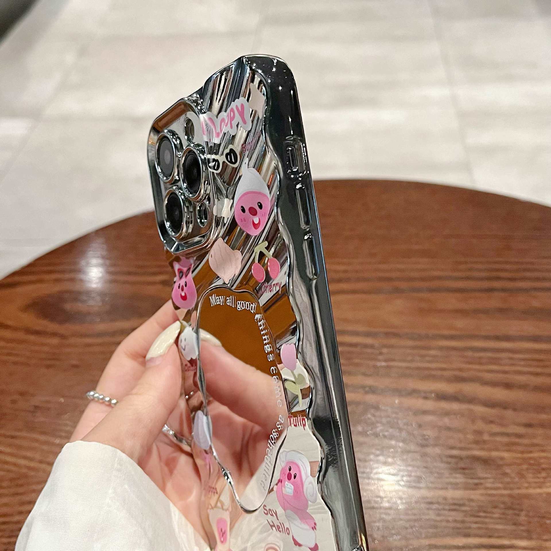 Wave mirror for iphone16 electroplated mobile phone case xr cute beaver apple 13 all-inclusive tpu protective case 7