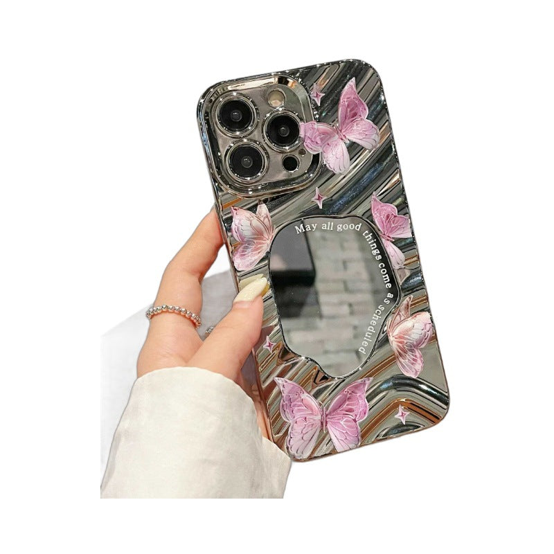 Premium sense applies to iphone16 purple butterfly mobile phone case ins apple 15 electroplated mirror 14 protective case female