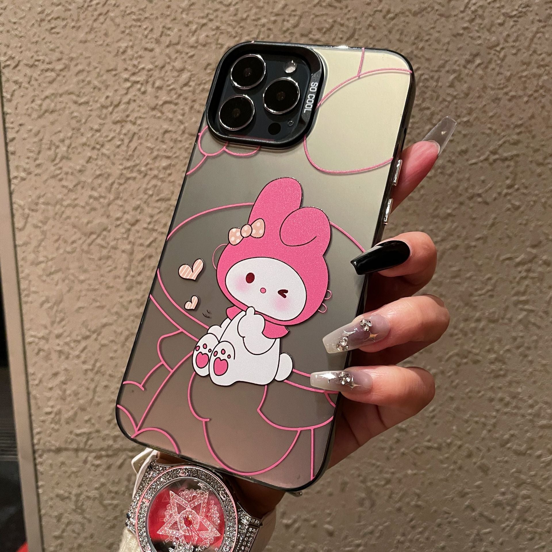 Business case for Apple 15PROMAX cartoon hard case IMD color silver anti-drop iPhone 13 mobile phone case iPhone 16