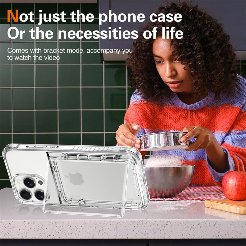 Applicable to Apple 16 transparent mobile phone case 13ProMax set, beer flip card iPhone14 premium protective case 5