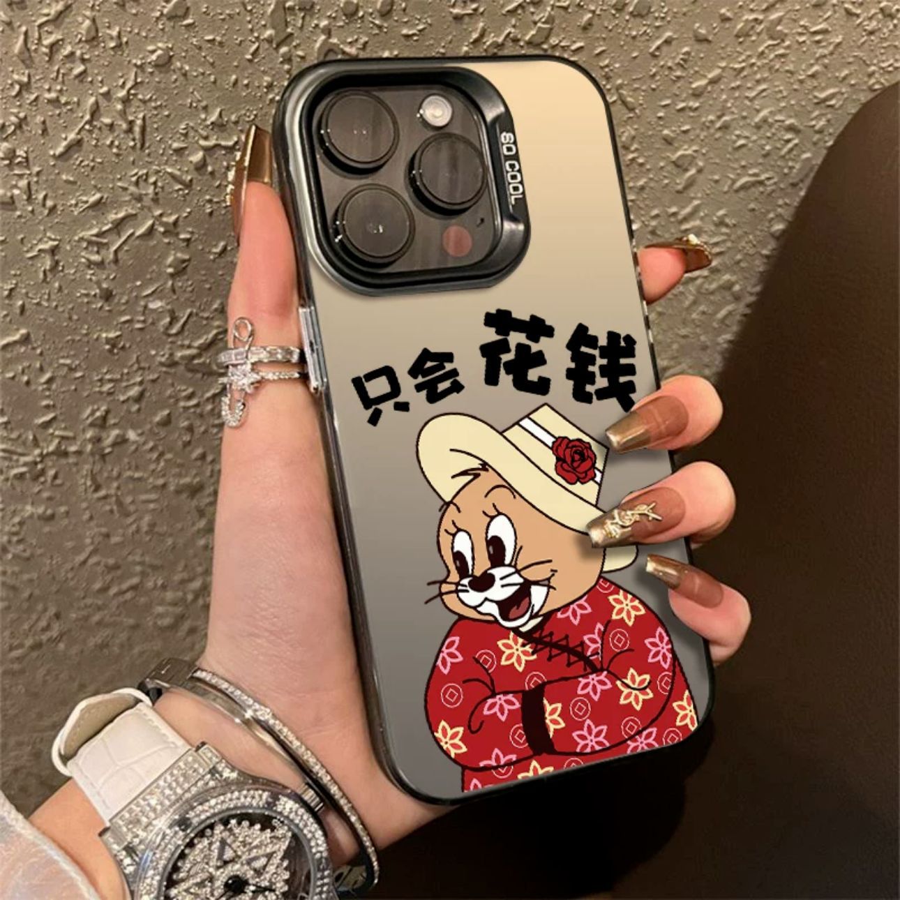 Business case for Apple 15PROMAX cartoon hard case IMD color silver anti-drop iPhone 13 mobile phone case iPhone 16