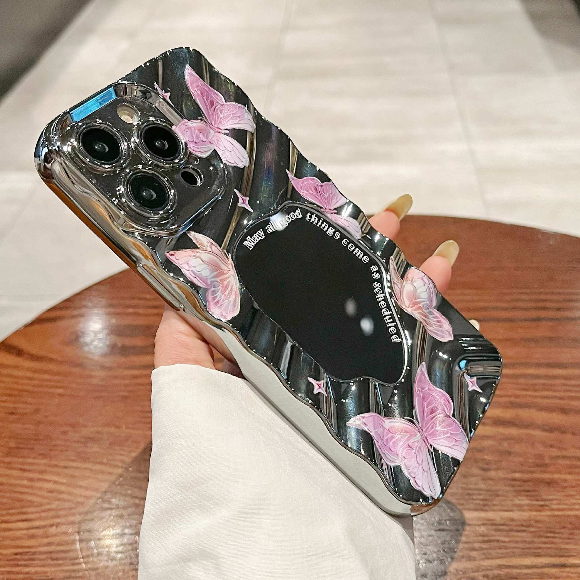 Premium sense applies to iphone16 purple butterfly mobile phone case ins apple 15 electroplated mirror 14 protective case female
