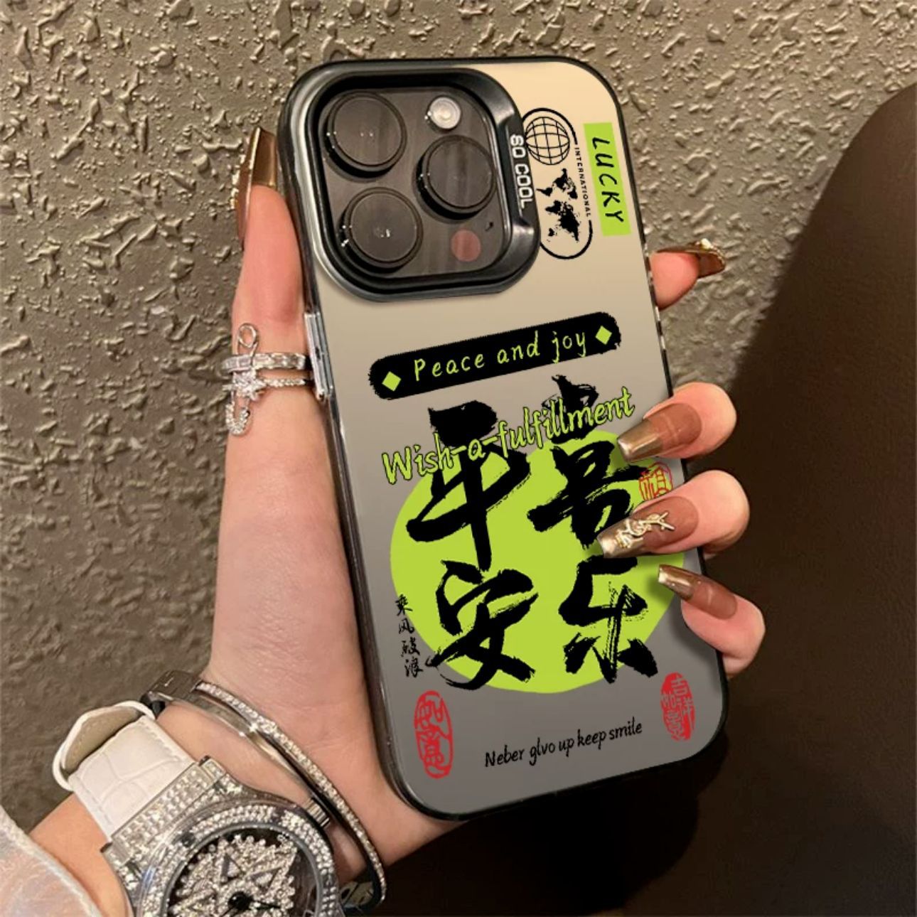 Business case for Apple 15PROMAX cartoon hard case IMD color silver anti-drop iPhone 13 mobile phone case iPhone 16