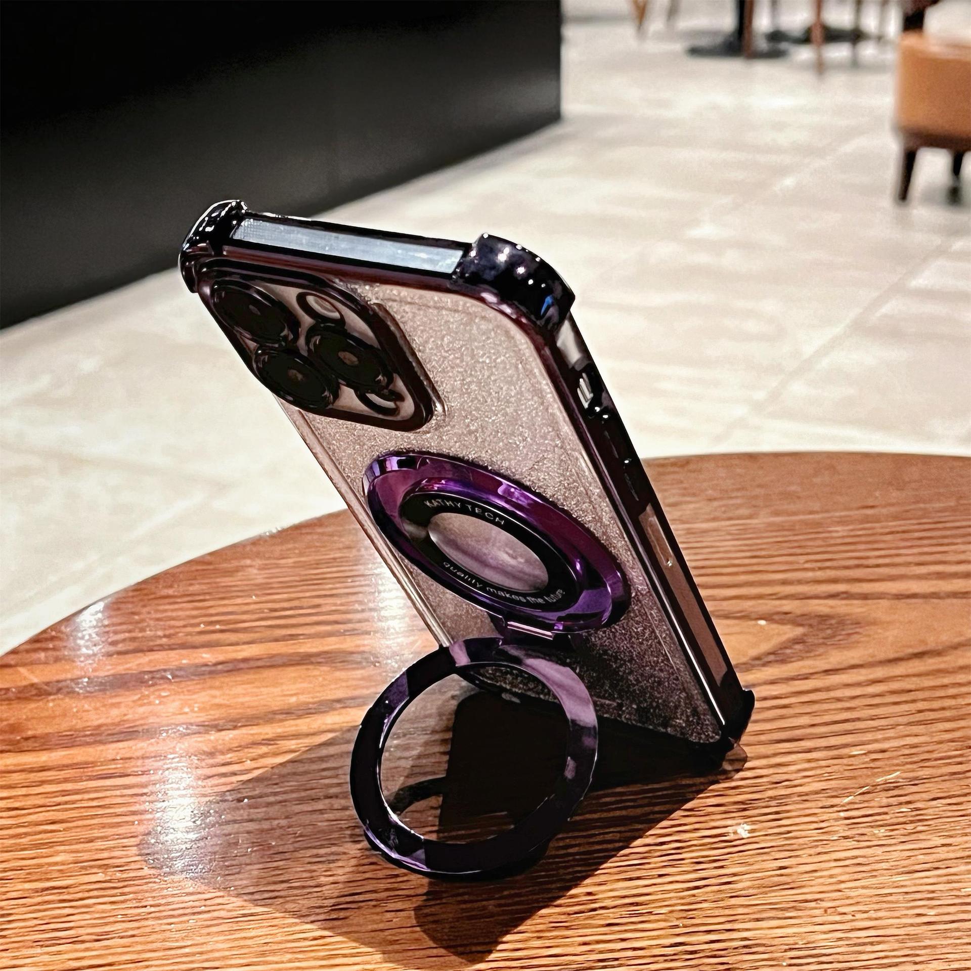 iPhone16 electroplated four-corner anti-drop mobile phone case magnetic suction bracket is suitable for Apple 15 gradual change glitter protective cover 13