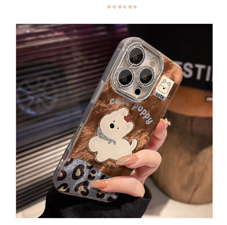 Cute puppy bracelet iPhone12 for iPhone16 Pro mobile phone case iPhone15 leopard print glacier pattern iPhone14 splicing 13 lens film X