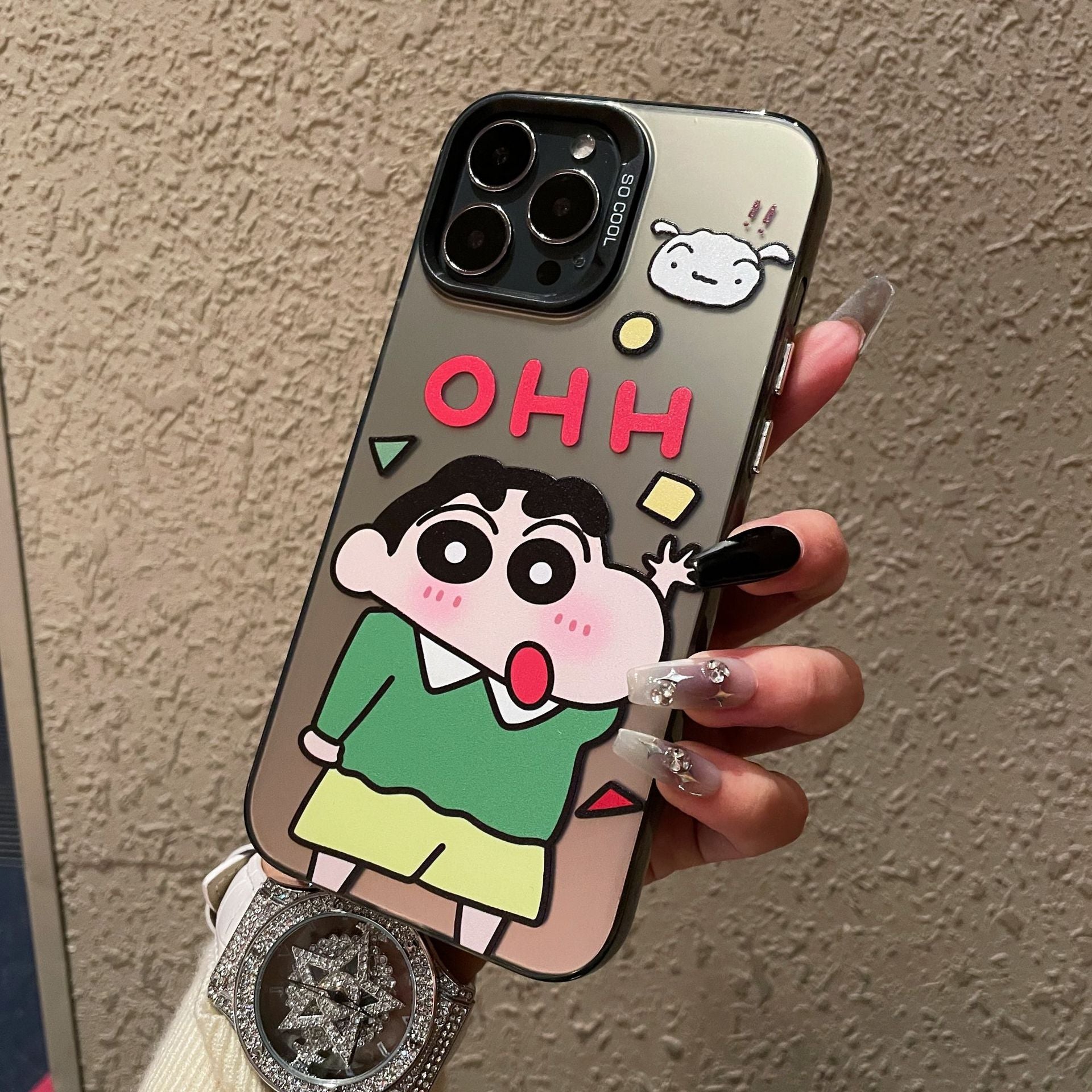 Business case for Apple 15PROMAX cartoon hard case IMD color silver anti-drop iPhone 13 mobile phone case iPhone 16