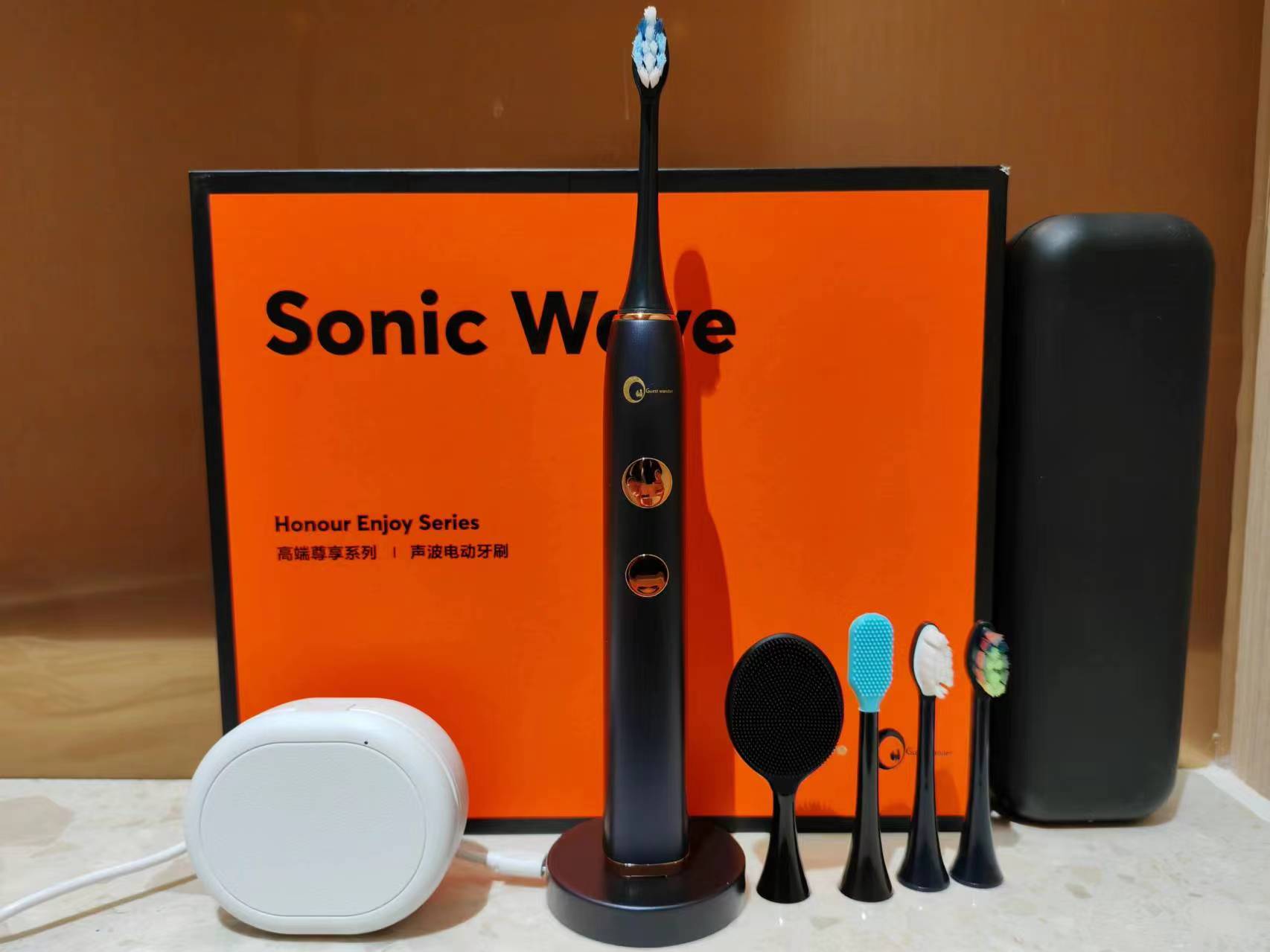 Inductive charging, 5 brush heads, 5 gear modes, soft bristles, smart magnetic levitation sonic electric toothbrush. Suitable for adult men and women electric toothbrushes,