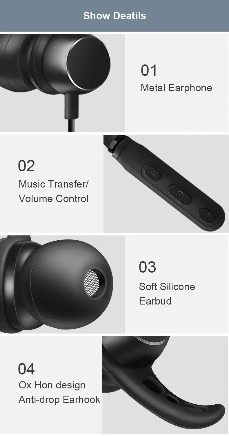 Bluetooth 5.0 Magnetic Neckband Headphones - Waterproof Stereo Sound durable neckband headphones