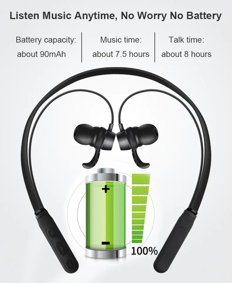 Bluetooth 5.0 Magnetic Neckband Headphones - Waterproof Stereo Sound durable neckband headphones