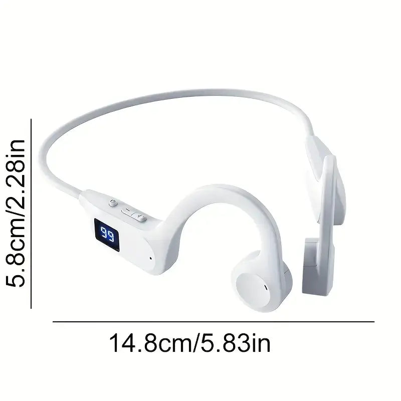 Wireless Bone Conduction Neckband Headphones w/ Display, Bluetooth 5.2, IPX7 Waterproof, Stereo Sound, 8+ Hours Playtime