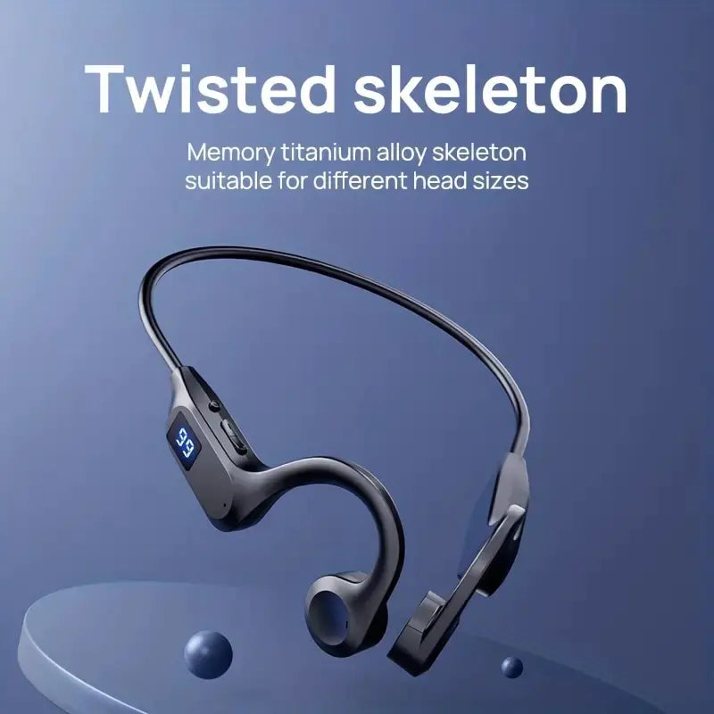 Wireless Bone Conduction Neckband Headphones w/ Display, Bluetooth 5.2, IPX7 Waterproof, Stereo Sound, 8+ Hours Playtime