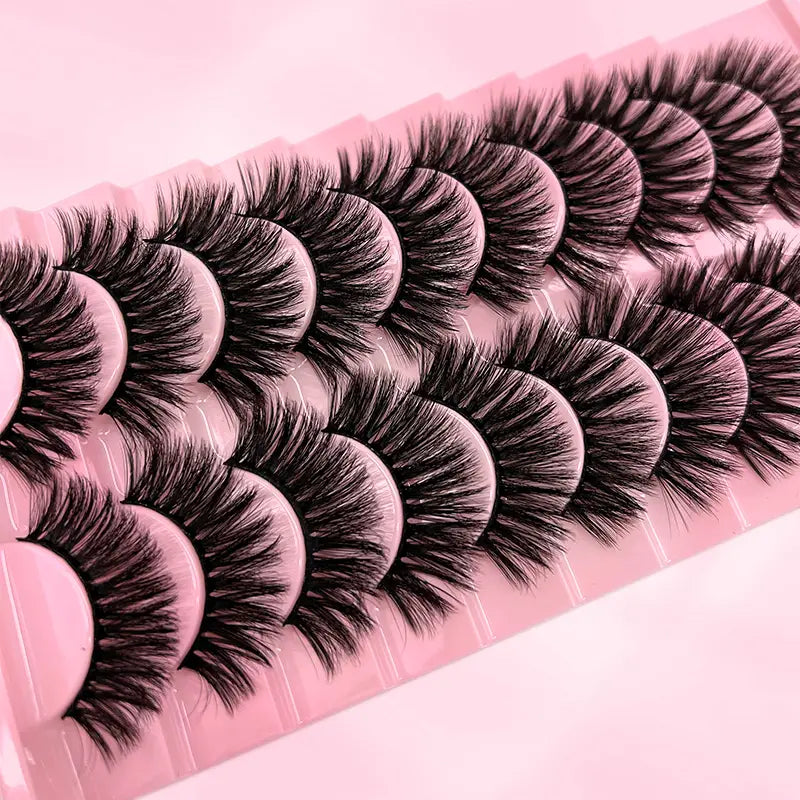 Luxury 3D Faux Mink Lash Set - 10 Pairs Ultra-Fluffy Curled Lashes for Natural Volume