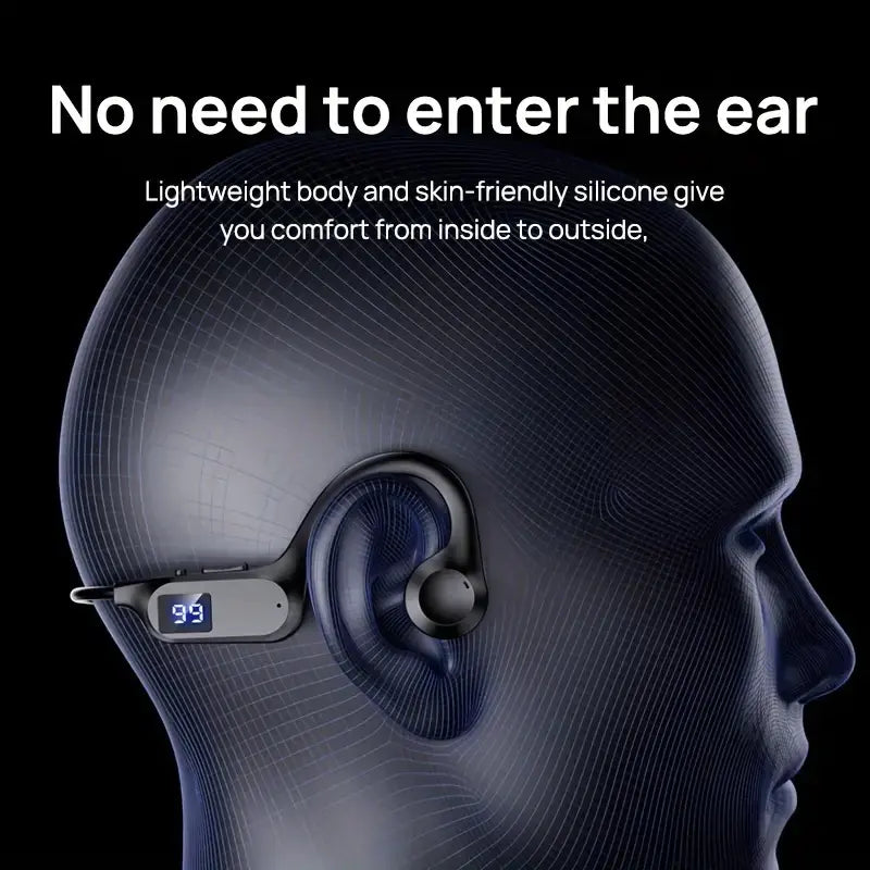 Wireless Bone Conduction Neckband Headphones w/ Display, Bluetooth 5.2, IPX7 Waterproof, Stereo Sound, 8+ Hours Playtime
