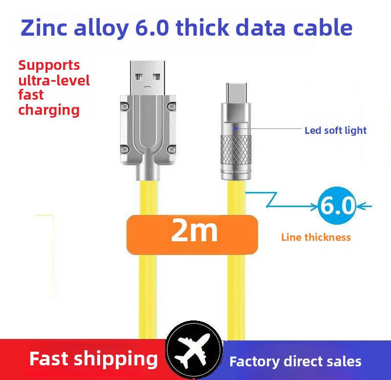 PD fast charging cable 120W zinc alloy double TC data cable 6.0 wire diameter PD charging cable 6A large flow spot wholesale