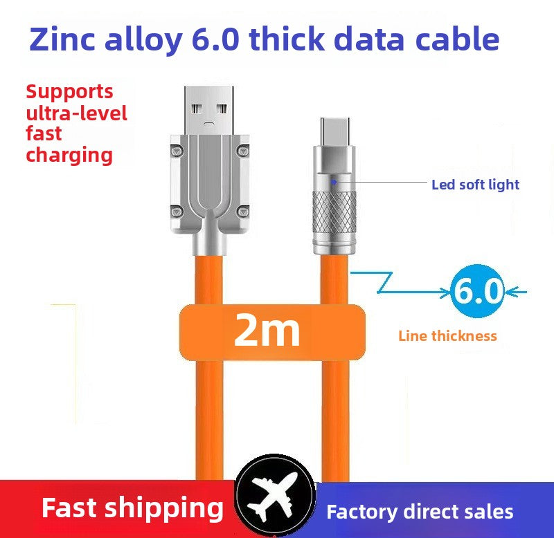 PD fast charging cable 120W zinc alloy double TC data cable 6.0 wire diameter PD charging cable 6A large flow spot wholesale