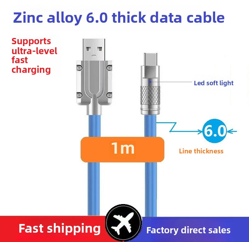 PD fast charging cable 120W zinc alloy double TC data cable 6.0 wire diameter PD charging cable 6A large flow spot wholesale