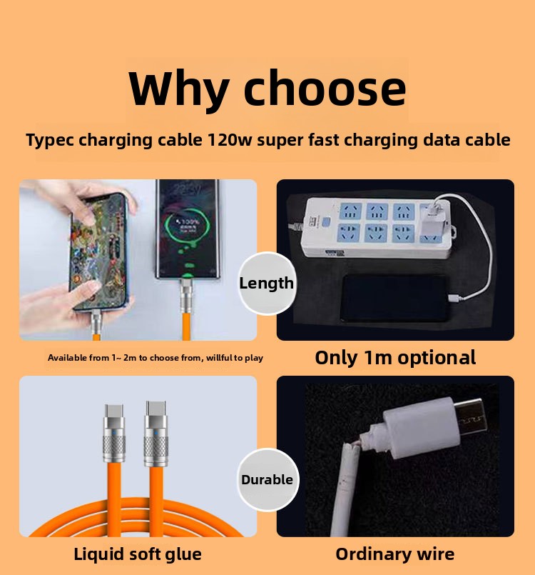 PD fast charging cable 120W zinc alloy double TC data cable 6.0 wire diameter PD charging cable 6A large flow spot wholesale