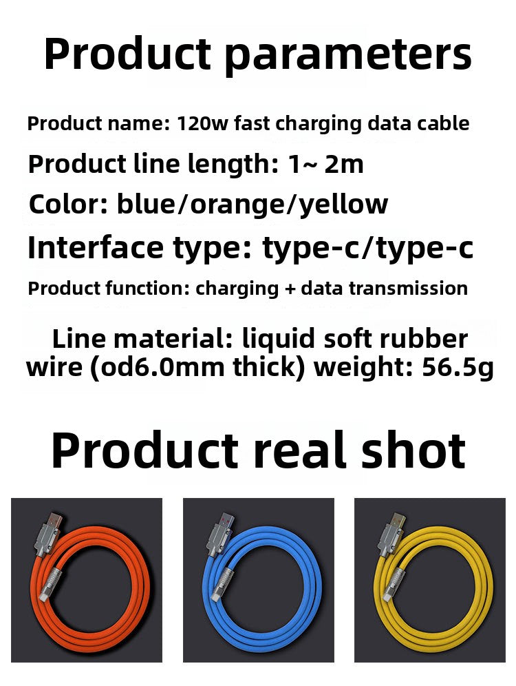 PD fast charging cable 120W zinc alloy double TC data cable 6.0 wire diameter PD charging cable 6A large flow spot wholesale