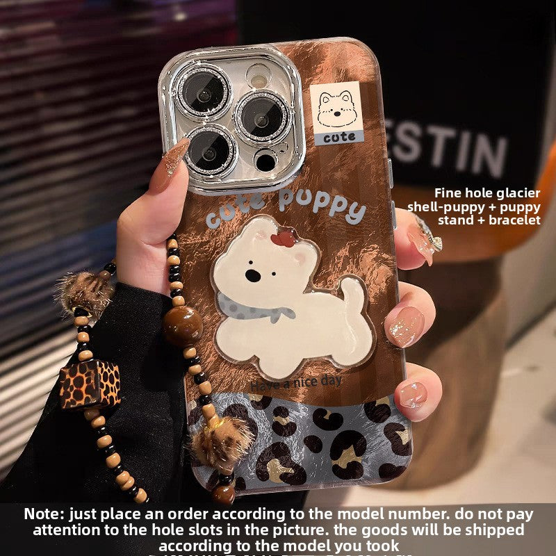 Cute puppy bracelet iPhone12 for iPhone16 Pro mobile phone case iPhone15 leopard print glacier pattern iPhone14 splicing 13 lens film X