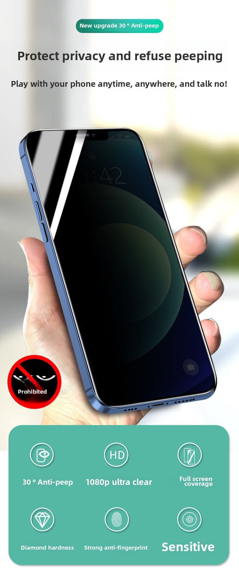 Applicable to Apple iPhone16 anti-peeping film iPhone15promax anti-peeping screen iPhone12 mobile phone film iPhone14 full screen tempered film iPhone13