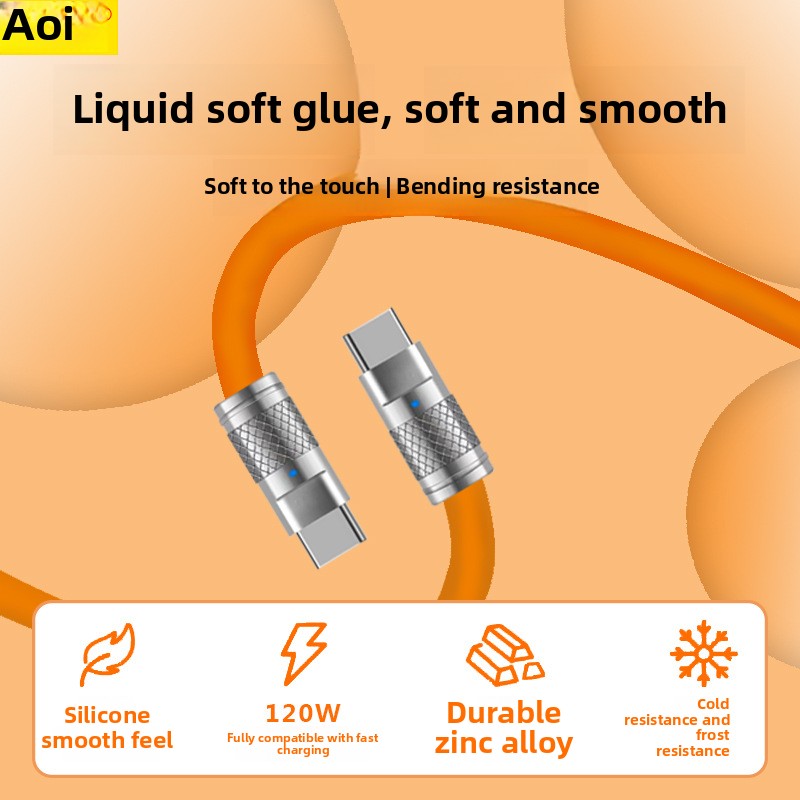 PD fast charging cable 120W zinc alloy double TC data cable 6.0 wire diameter PD charging cable 6A large flow spot wholesale