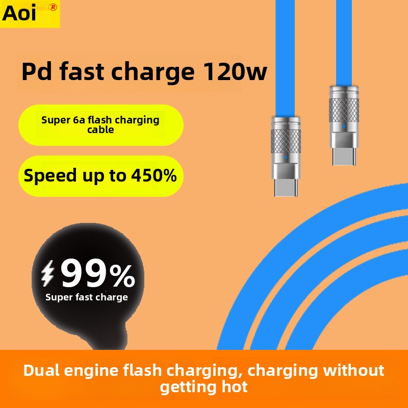 PD fast charging cable 120W zinc alloy double TC data cable 6.0 wire diameter PD charging cable 6A large flow spot wholesale