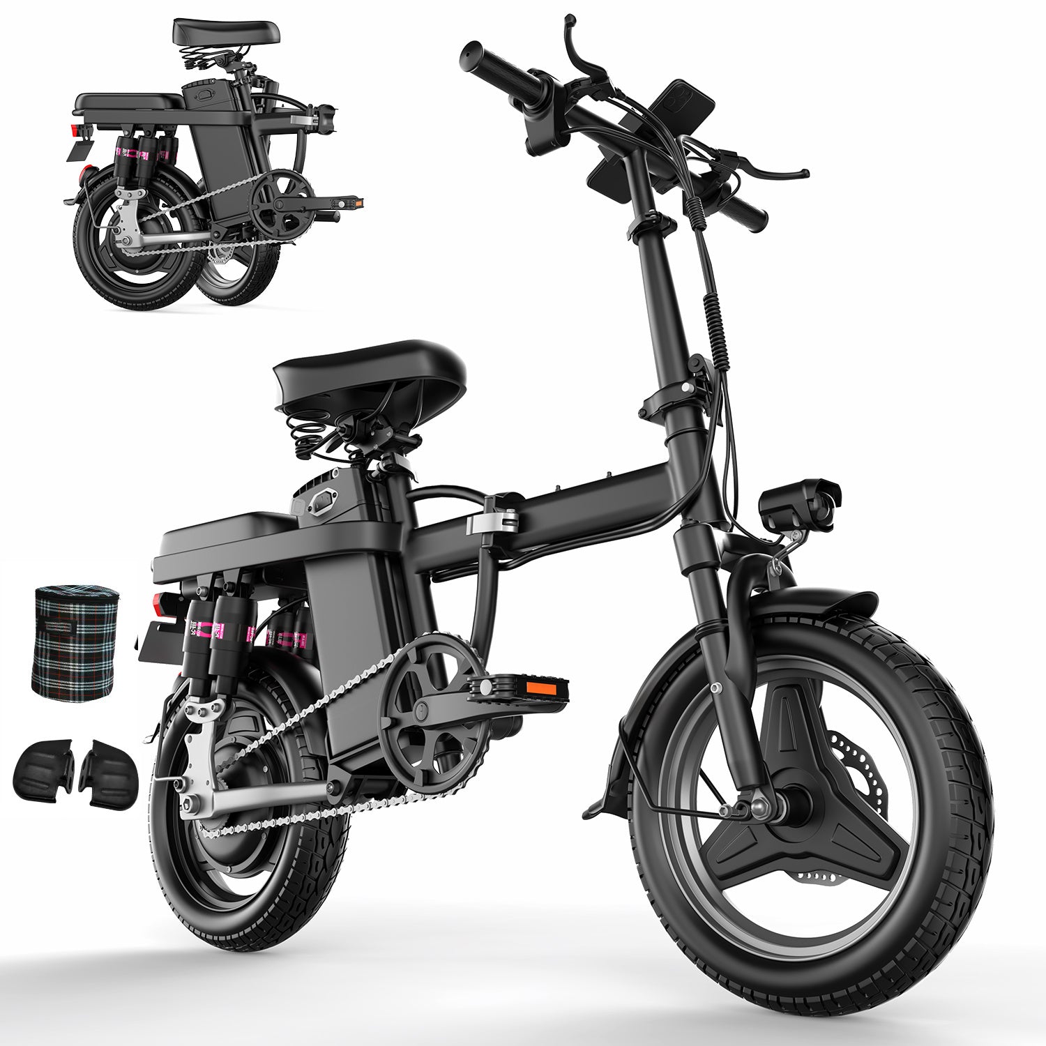 ASKGO Electric Bike For Adults, 650W Motor, 25mph 35Miles Range E Bike, 14in Tires, 48V Foldable Electric Bike For Commuting, Daily Riding, Dual Disc Brakes, Multiple Shock Absorption