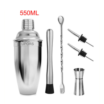 Stainless Steel Cocktail Shaker  with Wooden Stand for Home Bar Party