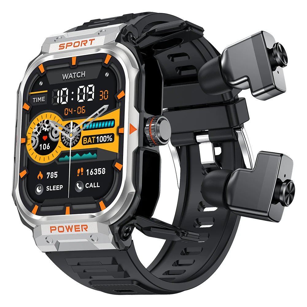2 - in - 1 Sports Best Smart Watch Men New Answer Call Feature Earbuds Fitness Tracker Heart Rate Sleep Monitor Music Feature SOS - Shengyao Chuangqi (HK) International Limited