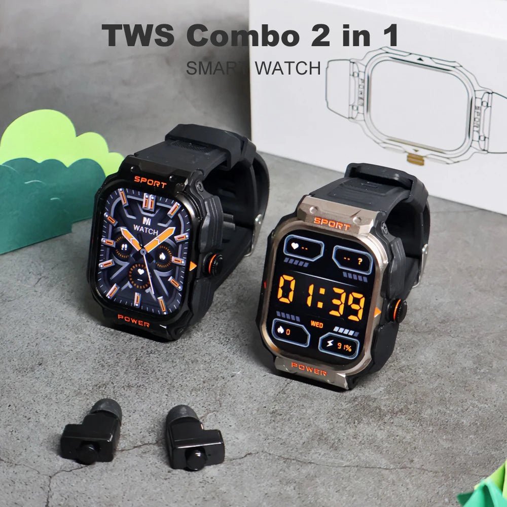 2 - in - 1 Sports Best Smart Watch Men New Answer Call Feature Earbuds Fitness Tracker Heart Rate Sleep Monitor Music Feature SOS - Shengyao Chuangqi (HK) International Limited