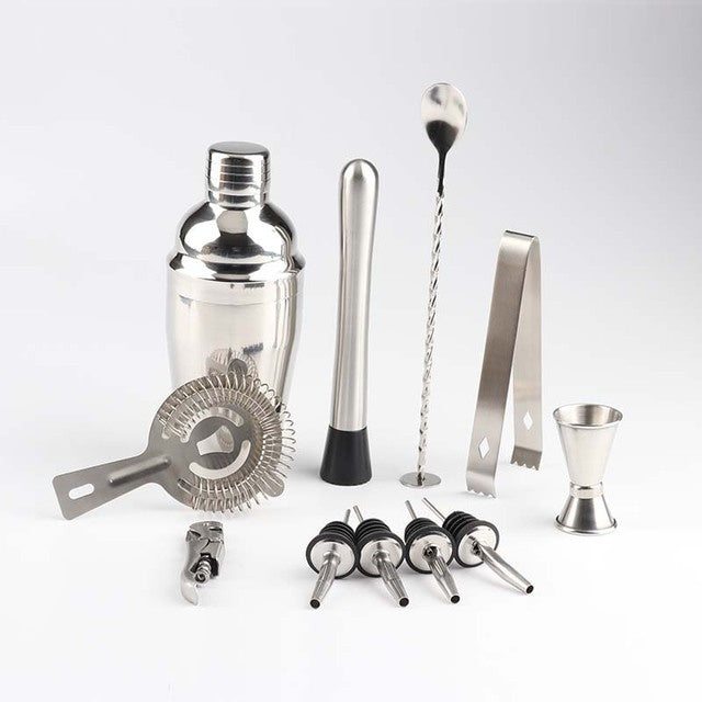 Stainless Steel Cocktail Shaker  with Wooden Stand for Home Bar Party