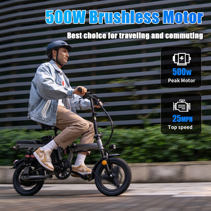 ASKGO Electric Bike For Adults, 48V 15AH Removable Battery, 25MPH 35Miles Commuting Ebikes For Women Men, 500W Brushless Motor, Lightweight 14&