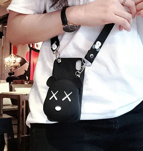 Cartoon Silicone Neck Wallet and Phone Case Cover