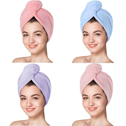 1 Pack Women Quick Dry Hair Cap Water Absorbent Coral Fleece Shower Cap Thickened Microfiber Hair Towel for Hair Drying and Wrapping 4 Colors