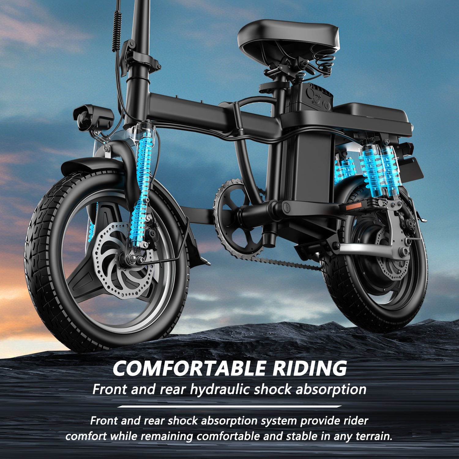 ASKGO Electric Bike For Adults, 650W Motor, 25mph 35Miles Range E Bike, 14in Tires, 48V Foldable Electric Bike For Commuting, Daily Riding, Dual Disc Brakes, Multiple Shock Absorption