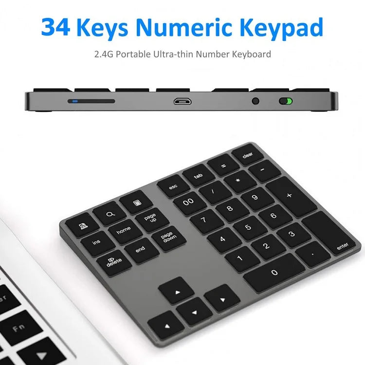 Mini 34Keys Number Keyboard Laptop Rechargeable BT3.0 Keyboard Calculator Wireless Numeric Keypad Keyboard