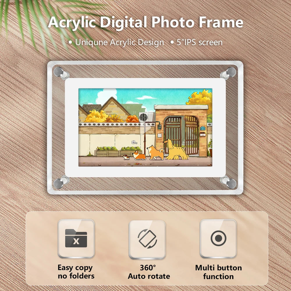 US Local Stock No Import Charges Crystal Advertising Player 5 Inch IPS Screen with Battery Acrylic Digital Photo Frame
