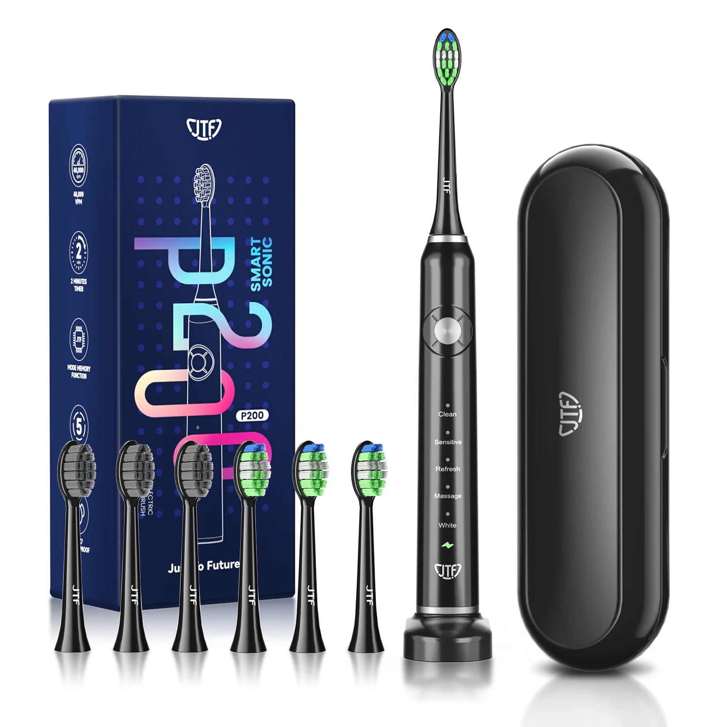 JTF P200 SONIC ELECTRIC TOOTHBRUSH CUSTOM BRAND WITH EXTRA BRUSH HEADS
