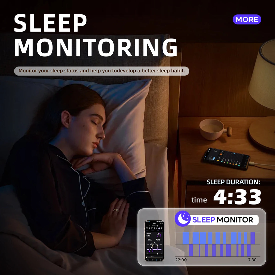 Smart Ring Fitness Tracker Sleep Tracking Heart Rate Monitor IP68 Waterproof Gesture Controls Lighting Remote Control Short