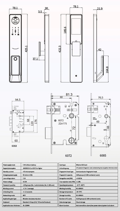 CNC Processing Technology 4.5-inch Large Screen 3D Face Video Intercom WIFI Smart Door Lock with Camera and Fingerprint