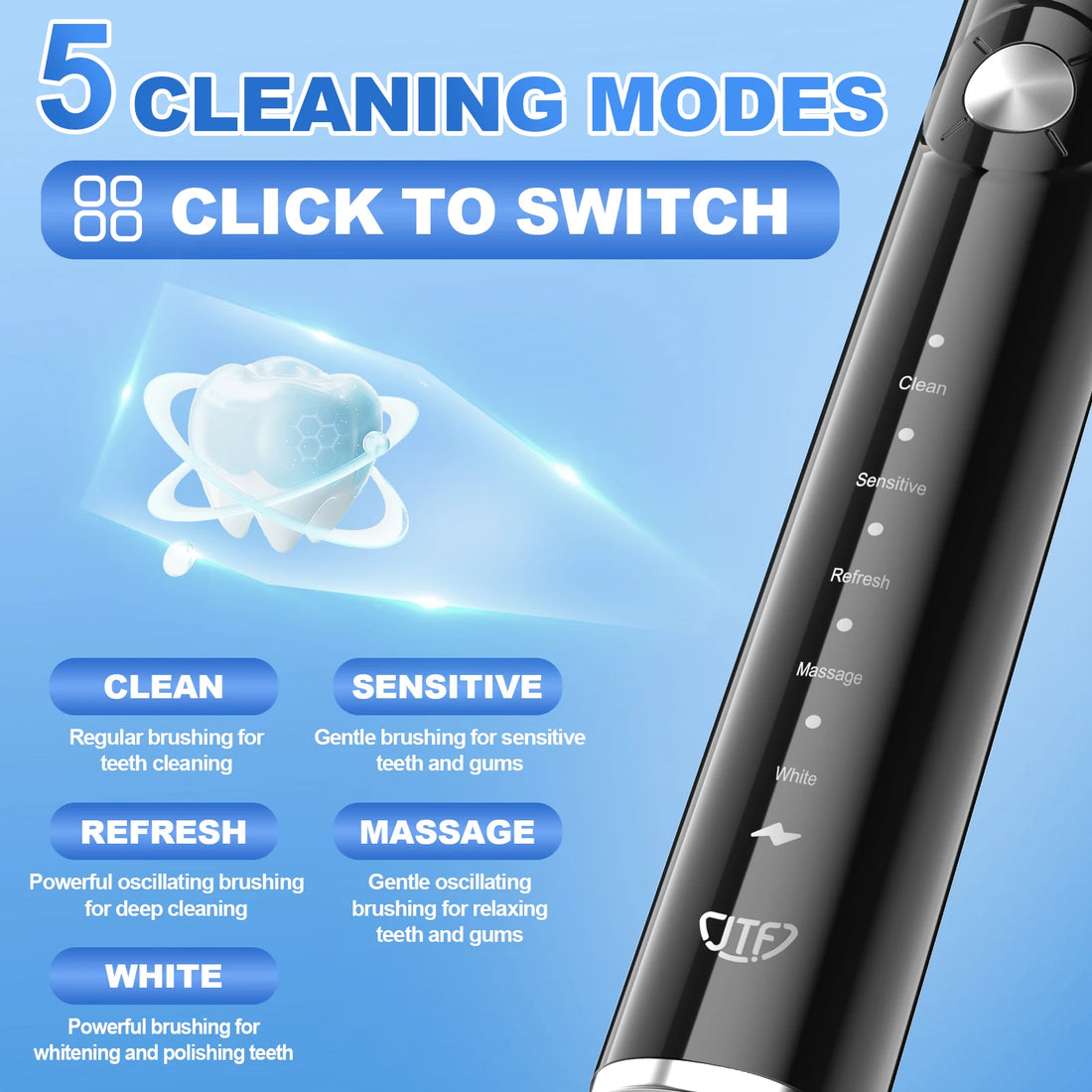 JTF P200 SONIC ELECTRIC TOOTHBRUSH CUSTOM BRAND WITH EXTRA BRUSH HEADS