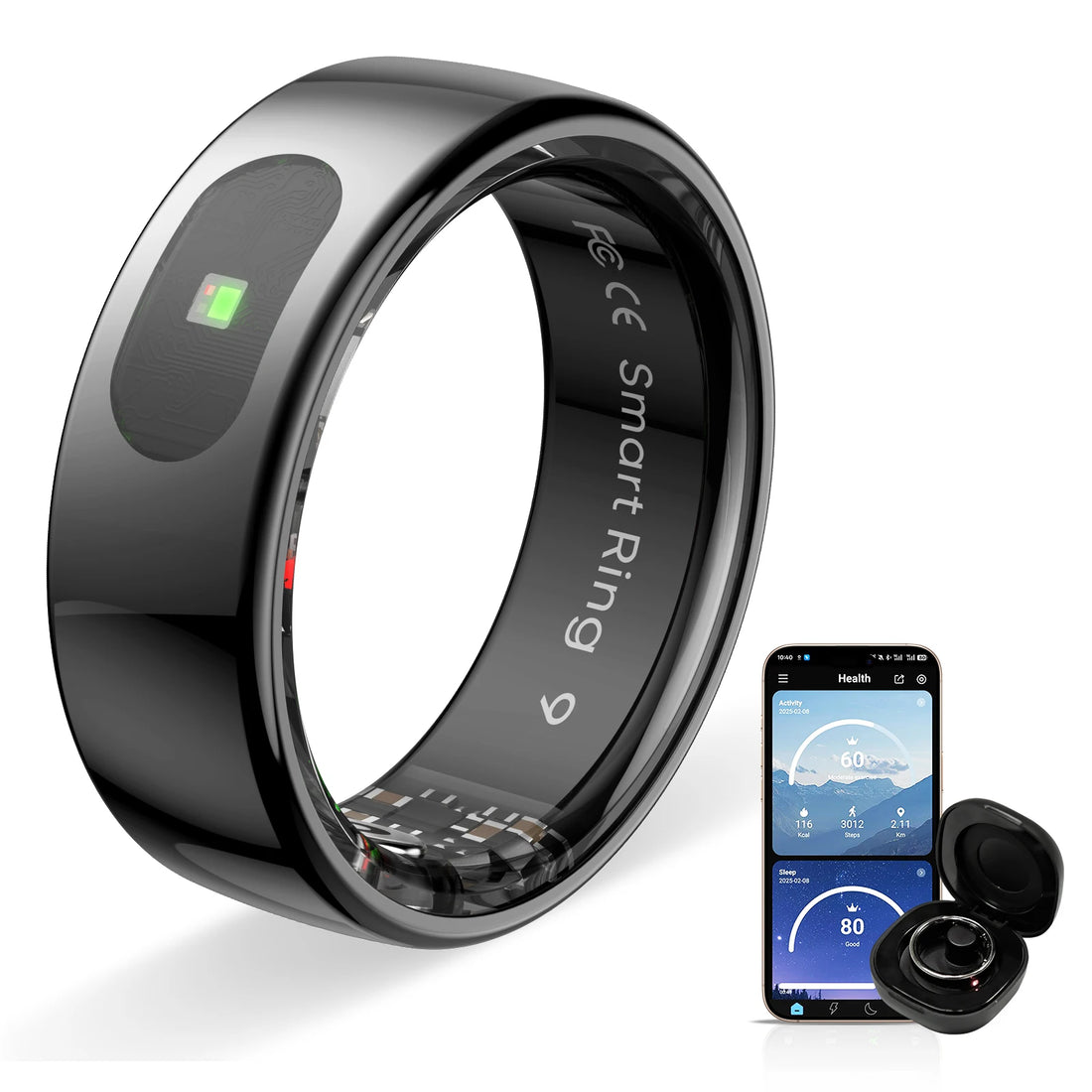 Smart Fitness Ring - Sleep/HR Monitor, Alerts, Gesture Control, LED