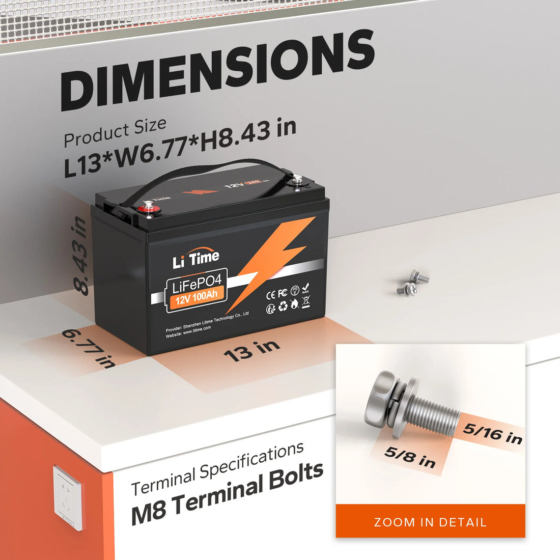 LiTime Lithium Ion Batteries100Ah Rechargeable Lifepo4 Home Energy Storage Battery