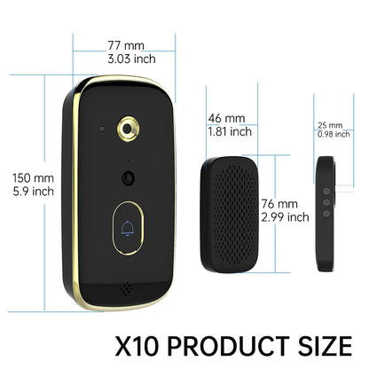 X10 Intelligent WIFI Doorbell Night Vision 480P Camera Multifunctional APP Supported French Language Battery Household Outdoor