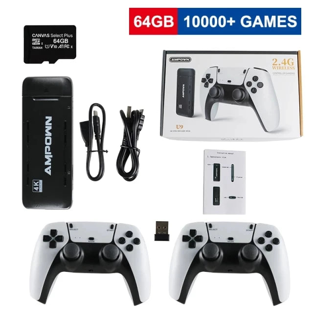 Ampown U9 Wireless 2.4G HD for FC/N64 Emulator Arcade Home TV Mini Ps5 Handle 64GB 10000 PS Retro  Video Game Console