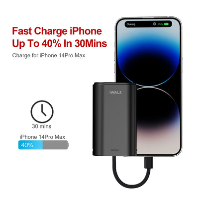 Mobile Phone Accessories Fast Charge Super Compact Portable Charger 9000mAh Built-in iPhone Cable Power Banks for Smart Phone